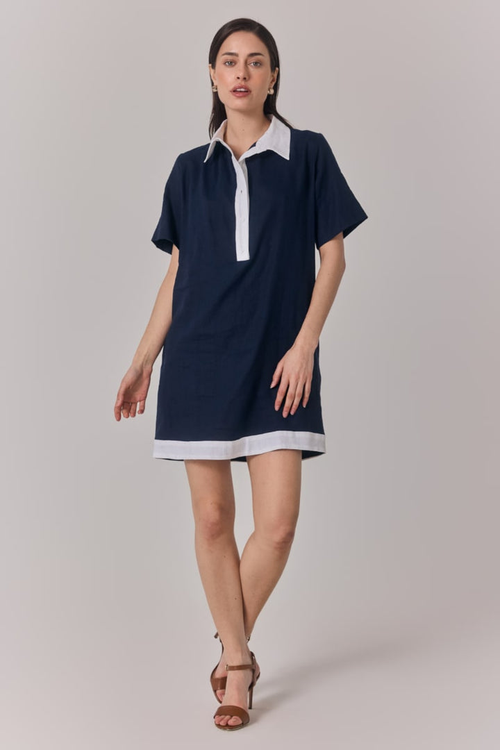 Marseille Dress - Navy/White