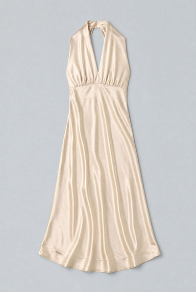 Silky Halter Cutout Gown - Champagne