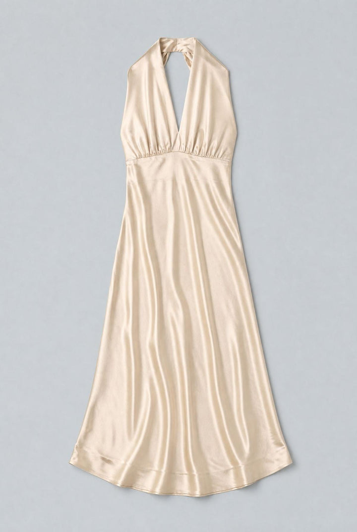 Silky Halter Cutout Gown - Champagne