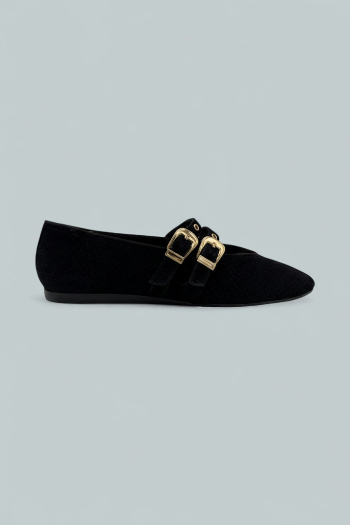 Women's Baylee Grommet Mary Jane Flats - Onyx Perforated Suede