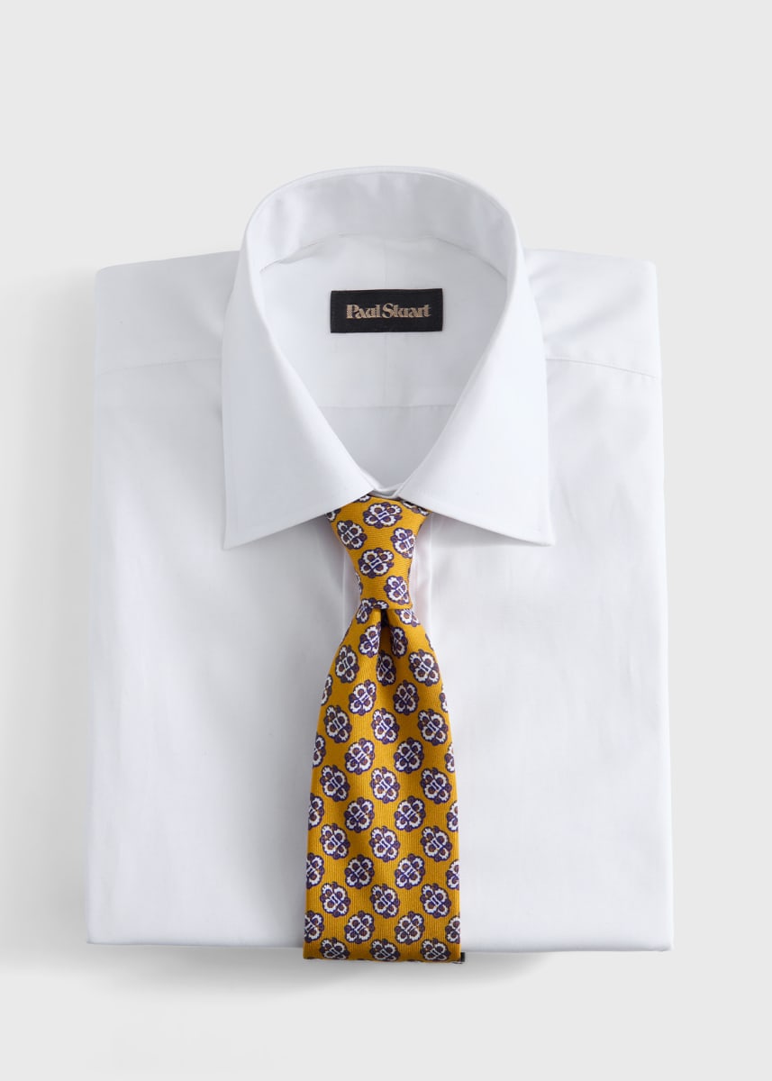 Large Medallion Print Silk Tie - Yellow