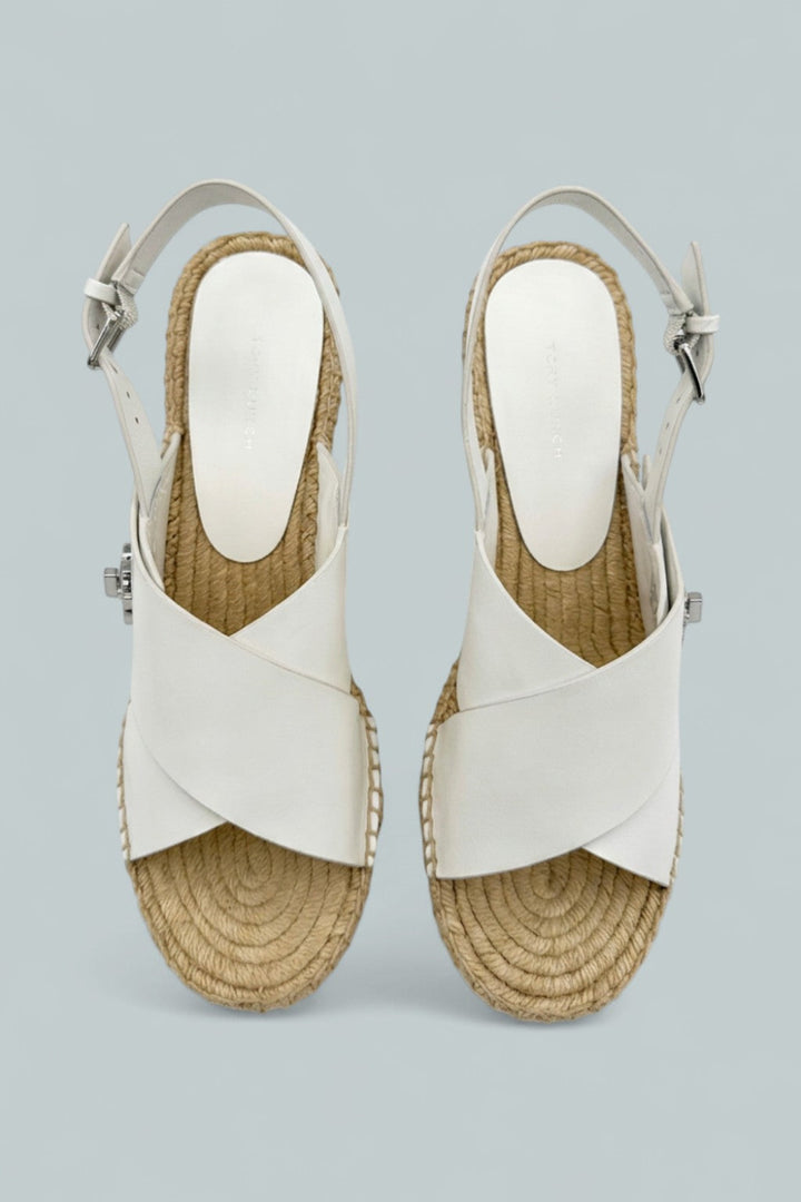 Turnlock Espadrille Wedge Sandals - White - 9.5 - Sandals