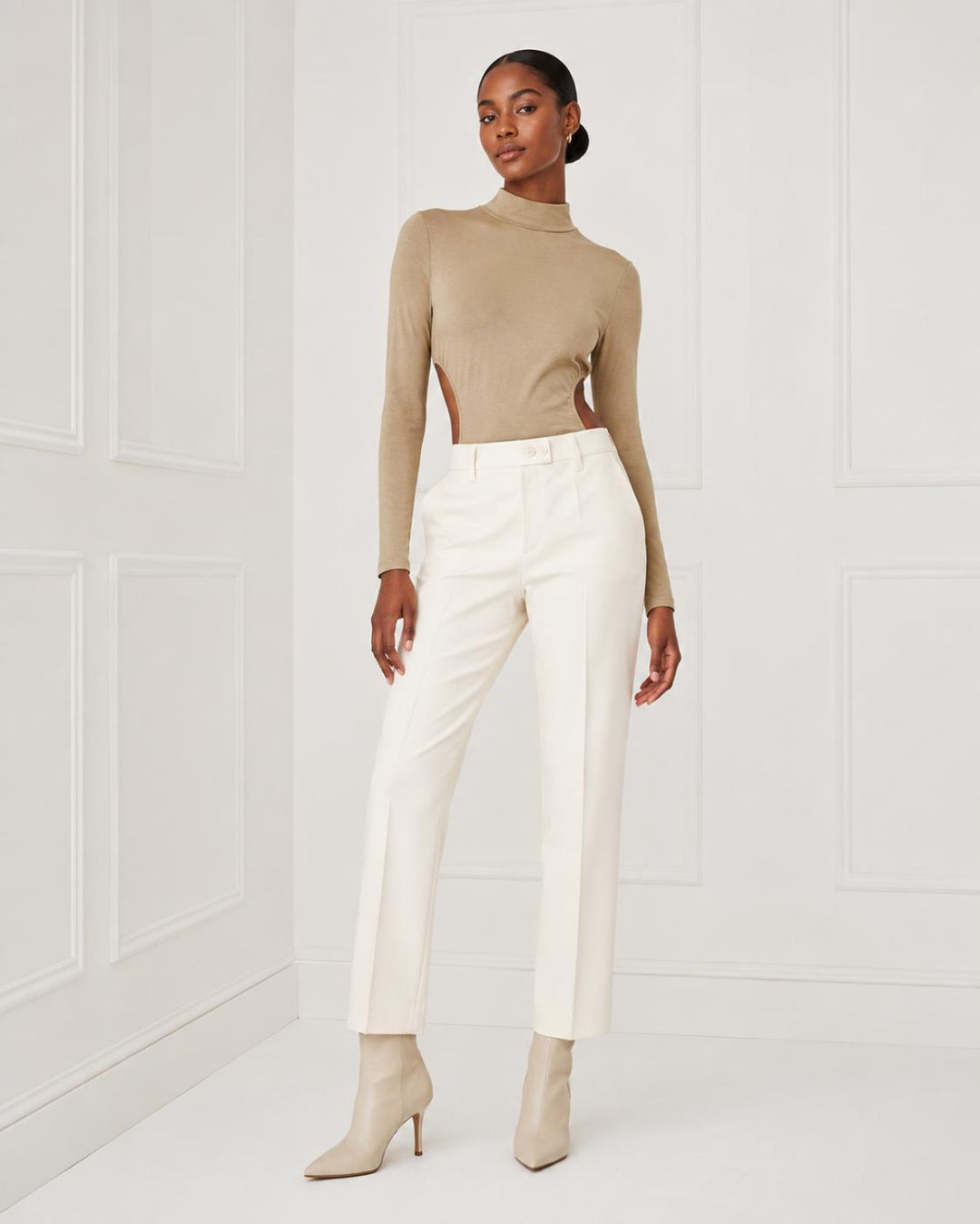 Turtleneck Cut Out Bodysuit - Khaki - Bodysuit