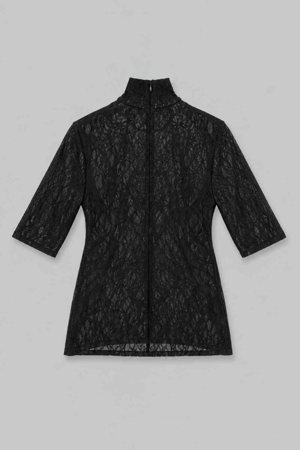 Turtleneck Lace 3/4 Sleeve Top - Black - Turtleneck