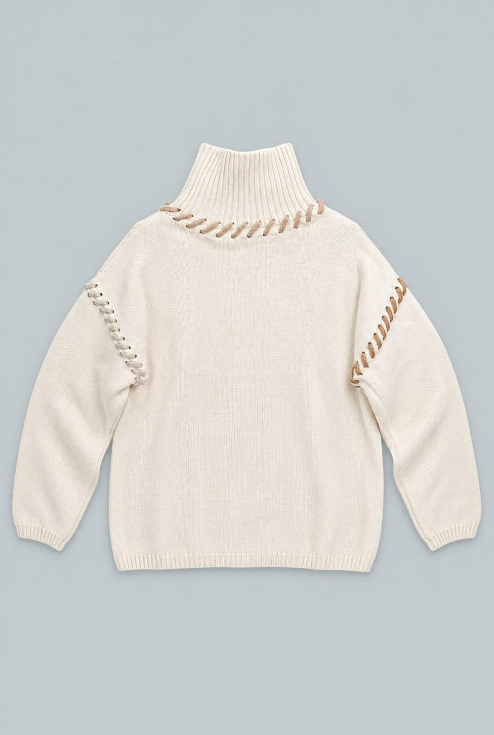 Turtleneck Sweater With Stitching Details - Ivory - Turtleneck