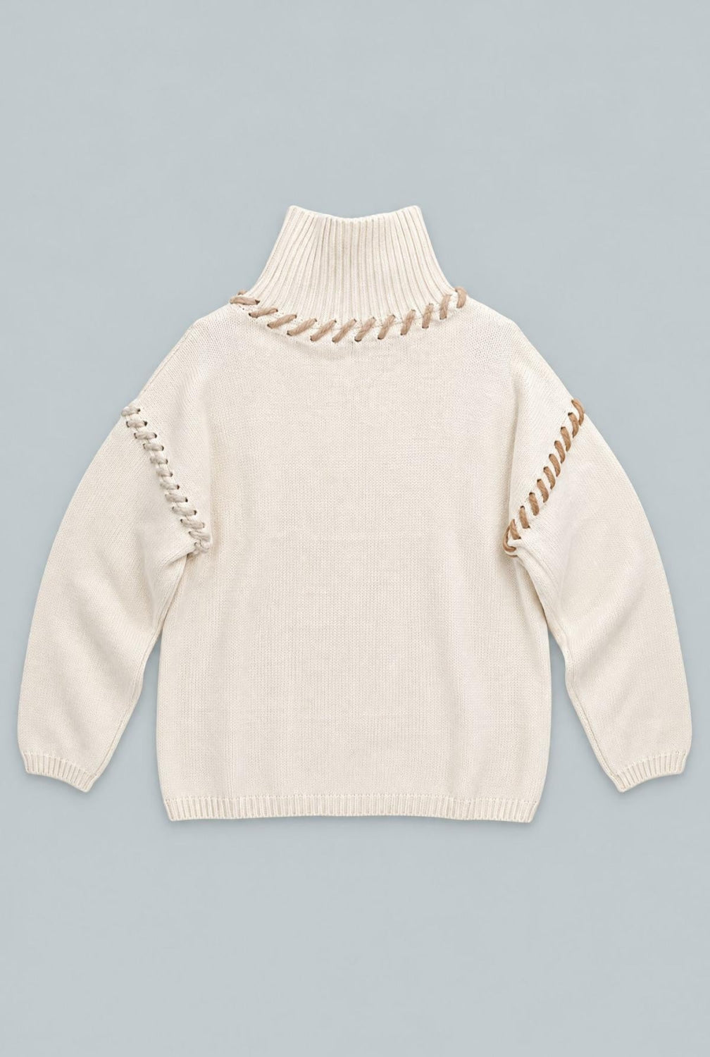 Turtleneck Sweater With Stitching Details - Ivory - Turtleneck