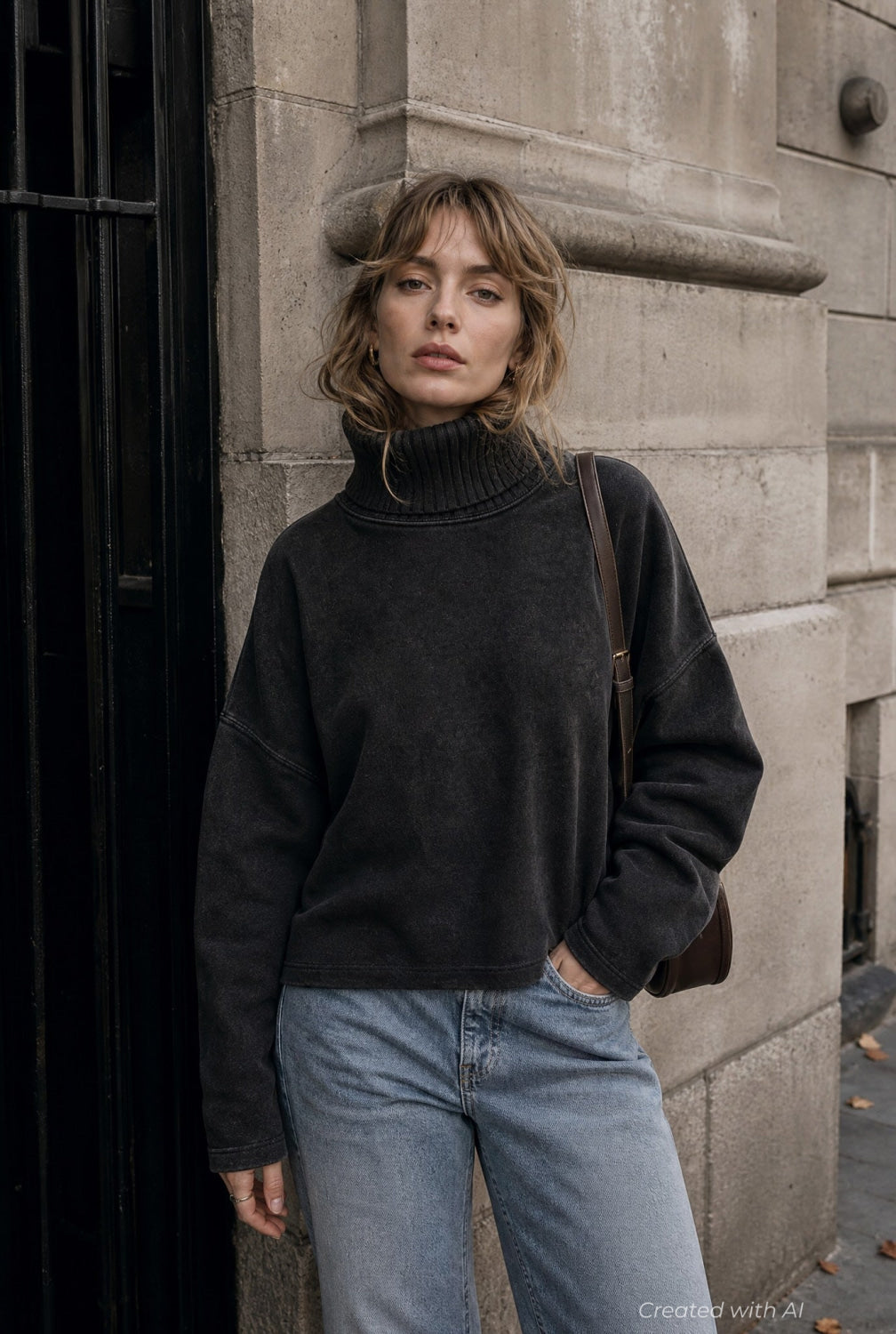 Turtleneck Sweatshirt - Washed Black - Turtleneck