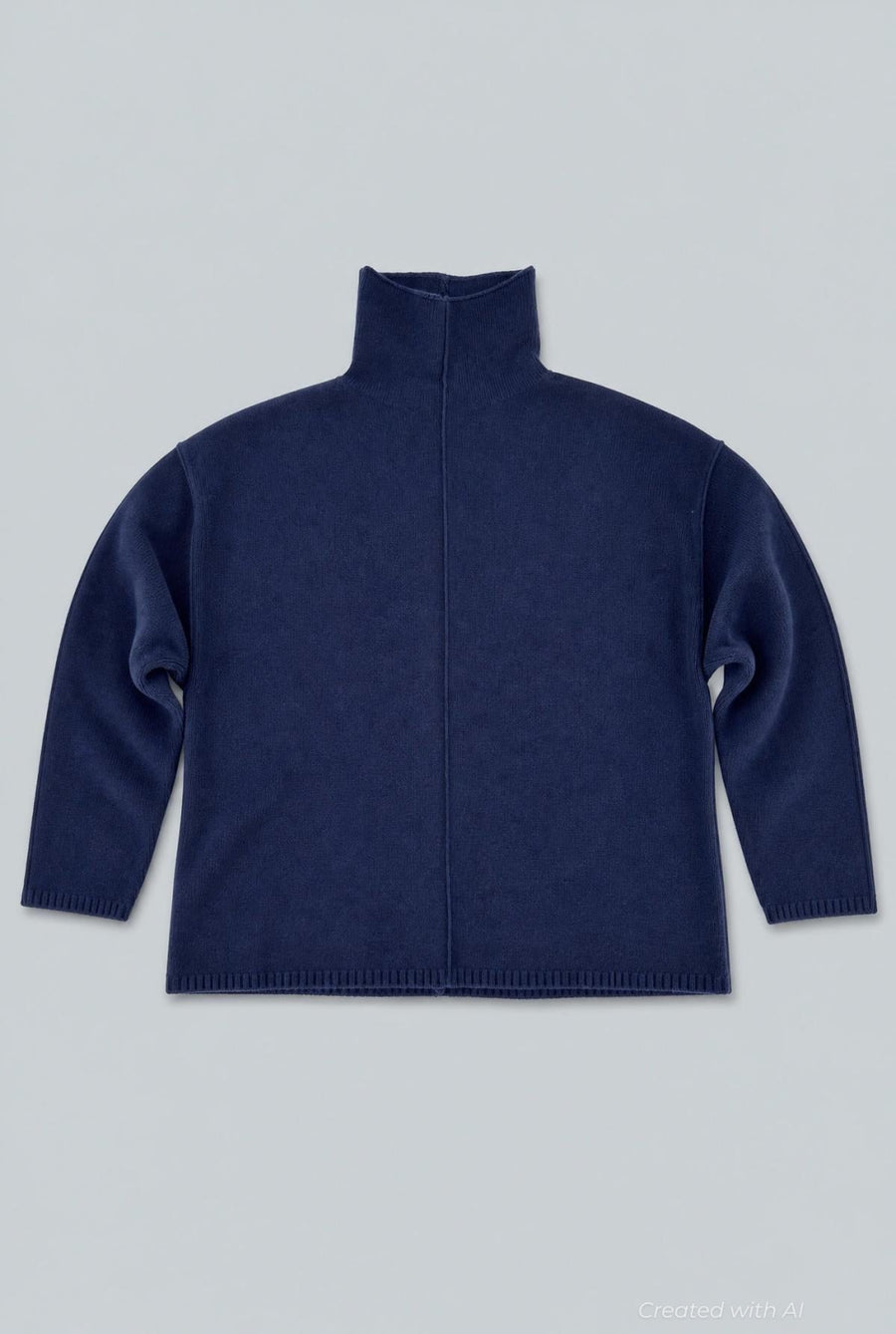 Turtleneck With Piping Details - Navy - Turtleneck