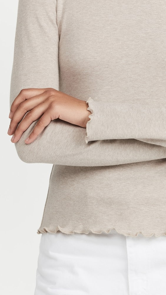 Long Sleeve Lettuce Edge Top - Oatmeal