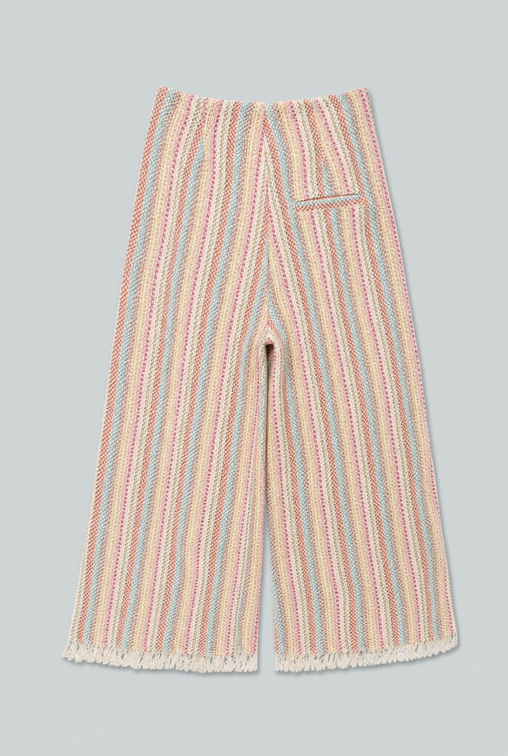 Tweed Frayed Hem Wide Leg Pants - Rainbow/Multi - Pants