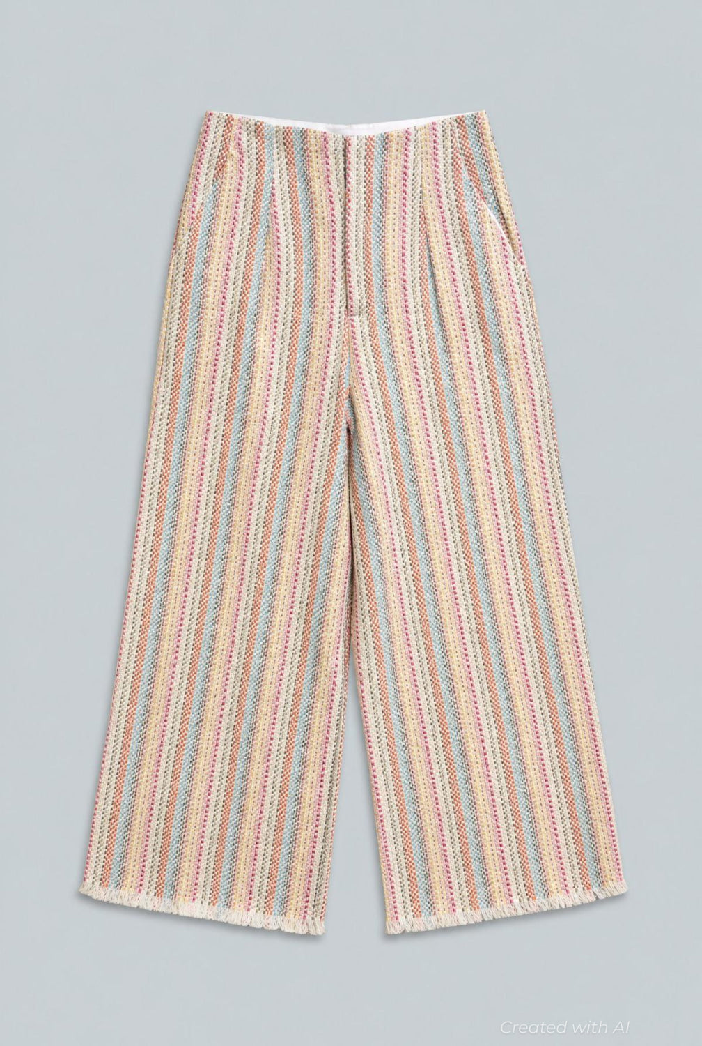 Tweed Frayed Hem Wide Leg Pants - Rainbow/Multi - Pants