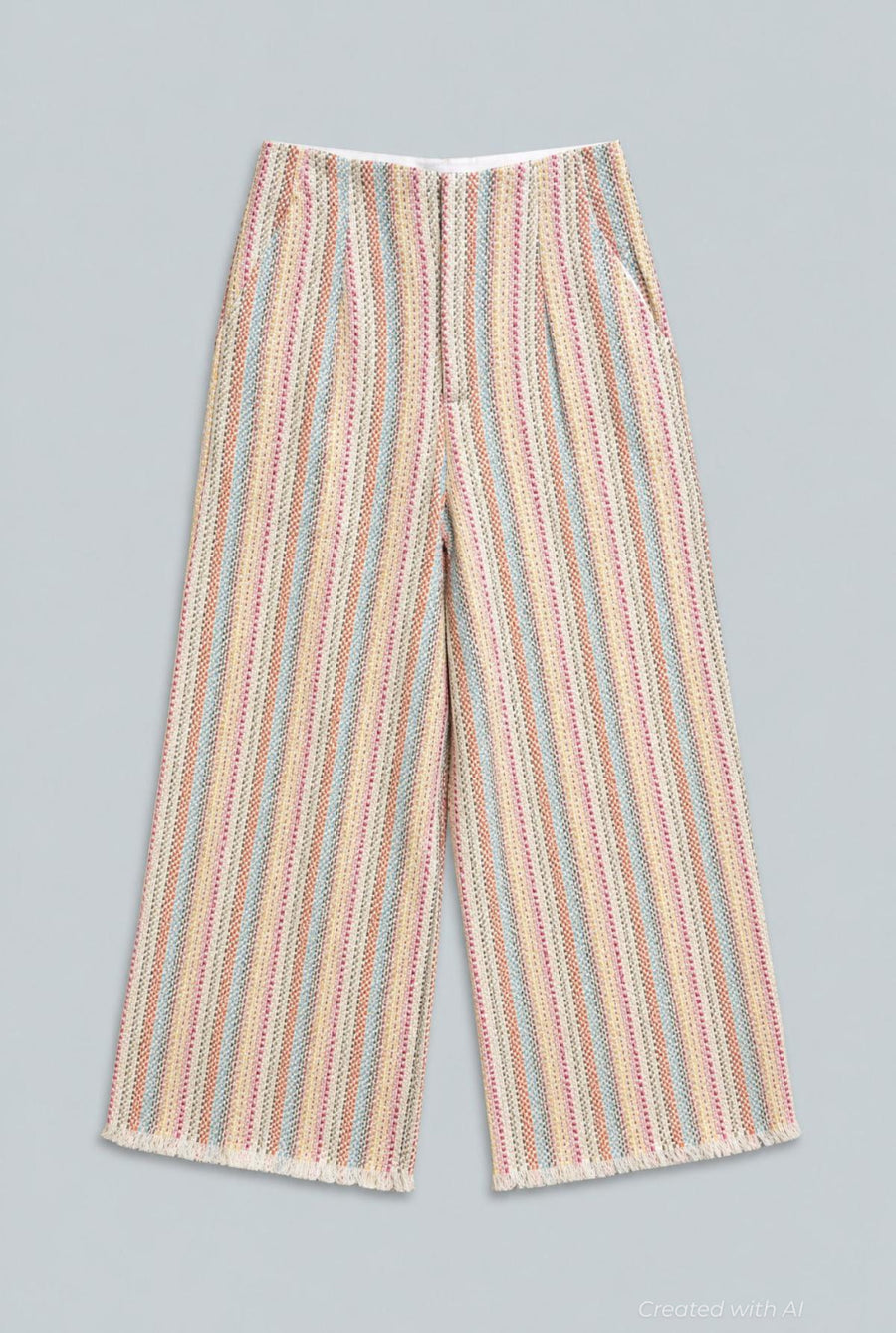 Tweed Frayed Hem Wide Leg Pants - Rainbow/Multi - Pants