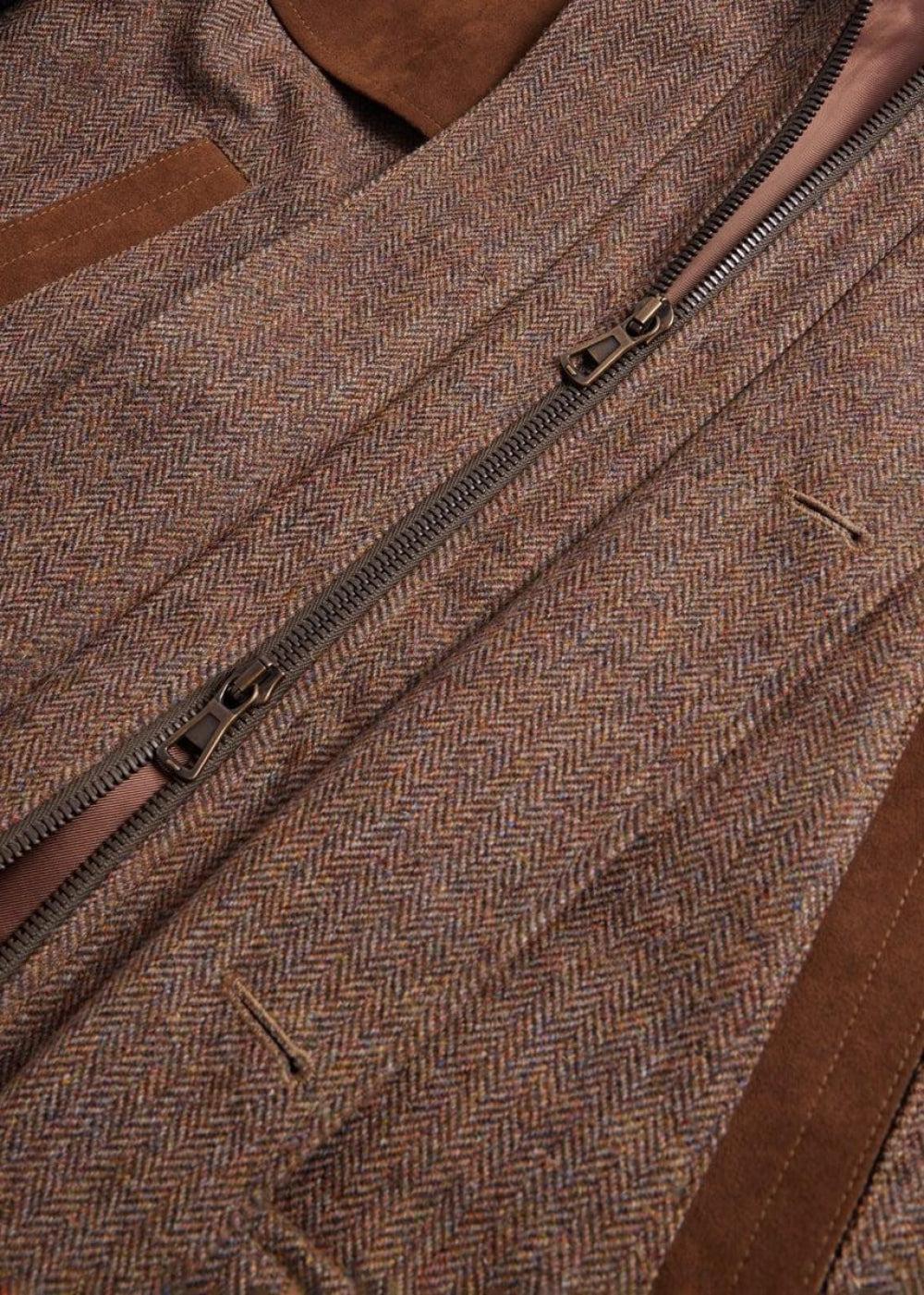 Tweed Hunting Jacket with Suede Trim - Brown - Jacket