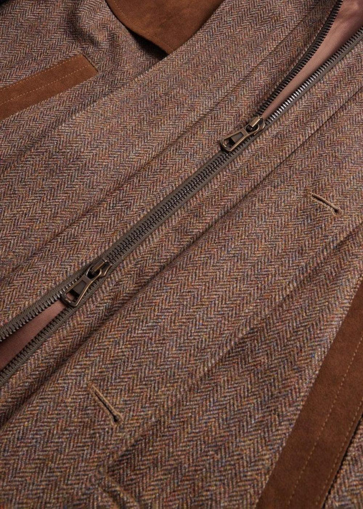 Tweed Hunting Jacket with Suede Trim - Brown - Jacket