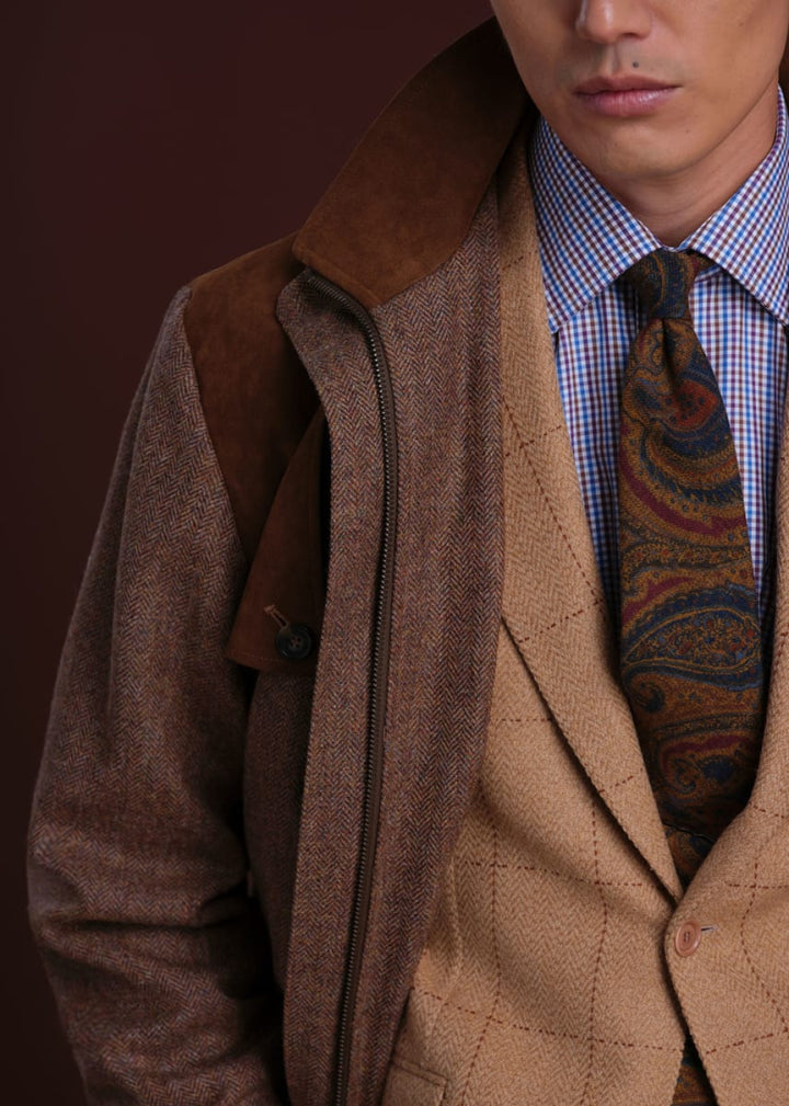 Tweed Hunting Jacket with Suede Trim - Brown - Jacket