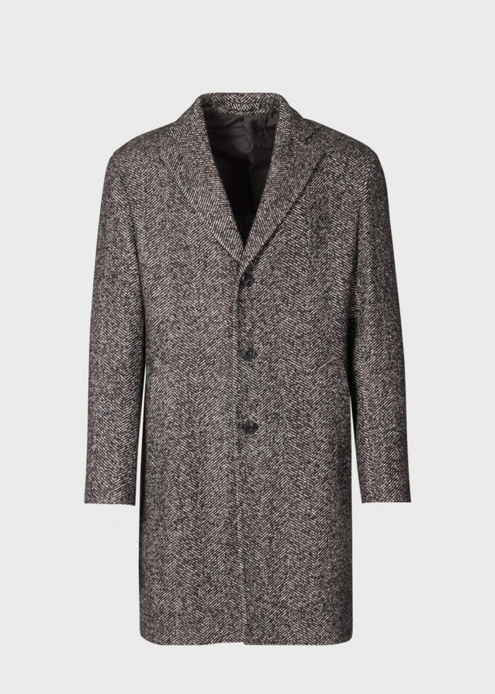 Tweed Single Breasted Coat - Brown - Trench Coat