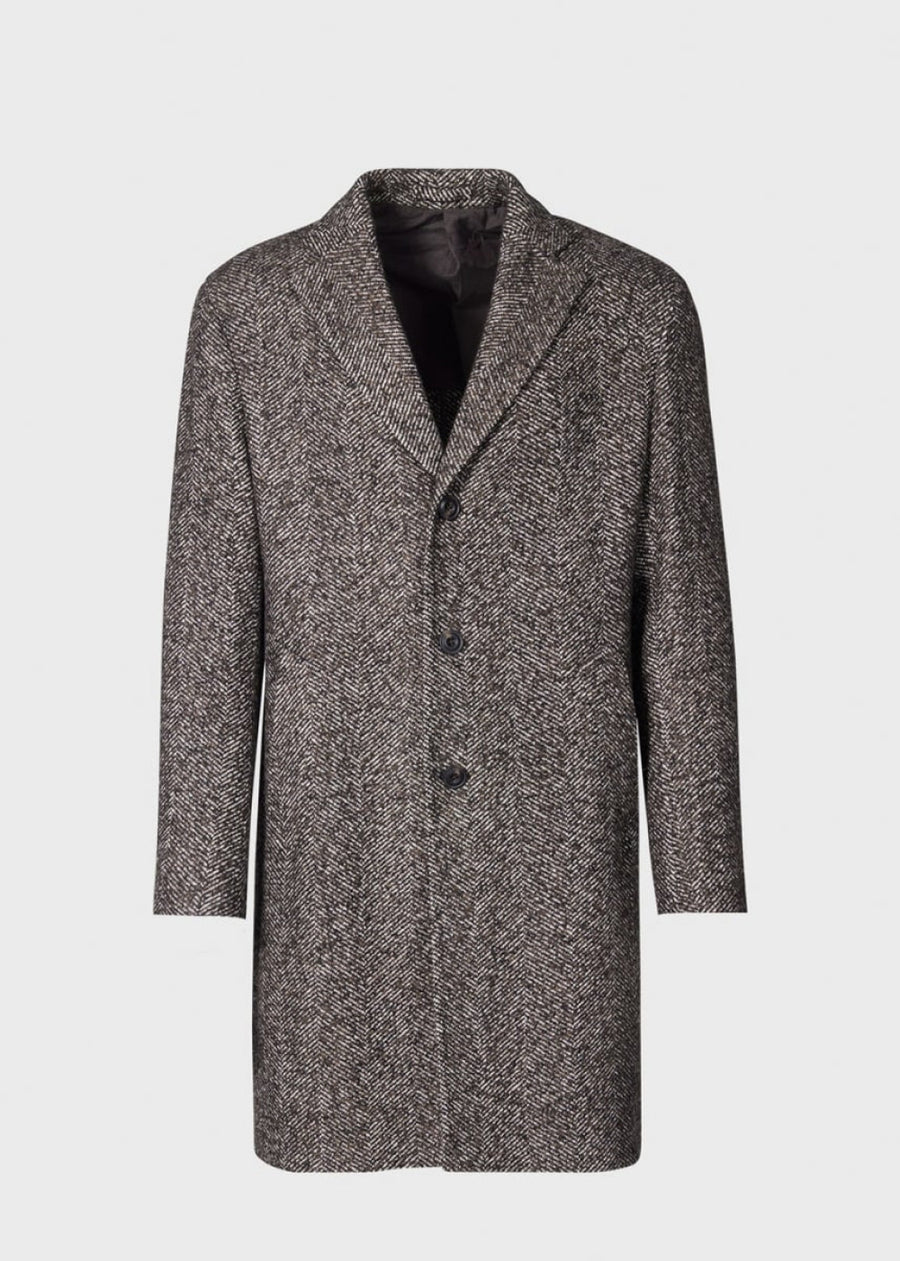 Tweed Single Breasted Coat - Brown - Trench Coat