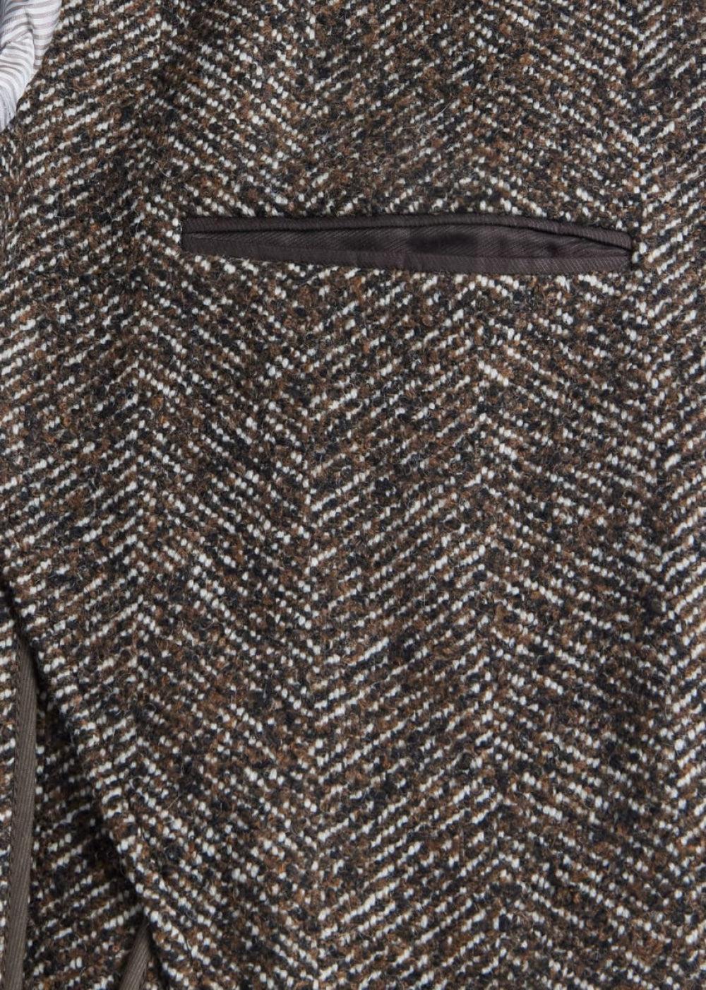 Tweed Single Breasted Coat - Brown - Trench Coat