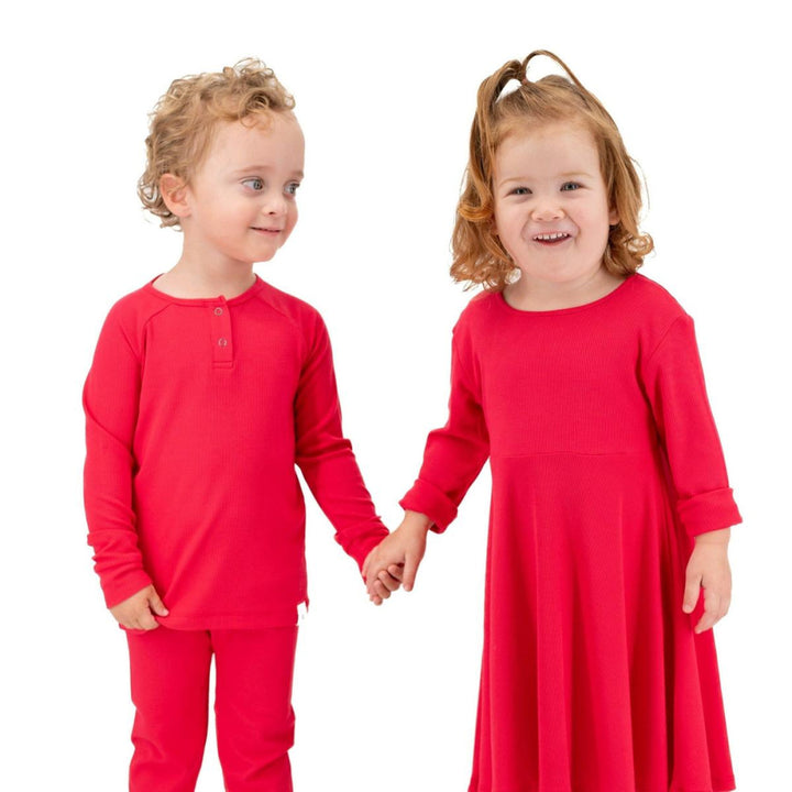 Twirl Dress with Bow - Ruby Red Ribbed - dresses - baby