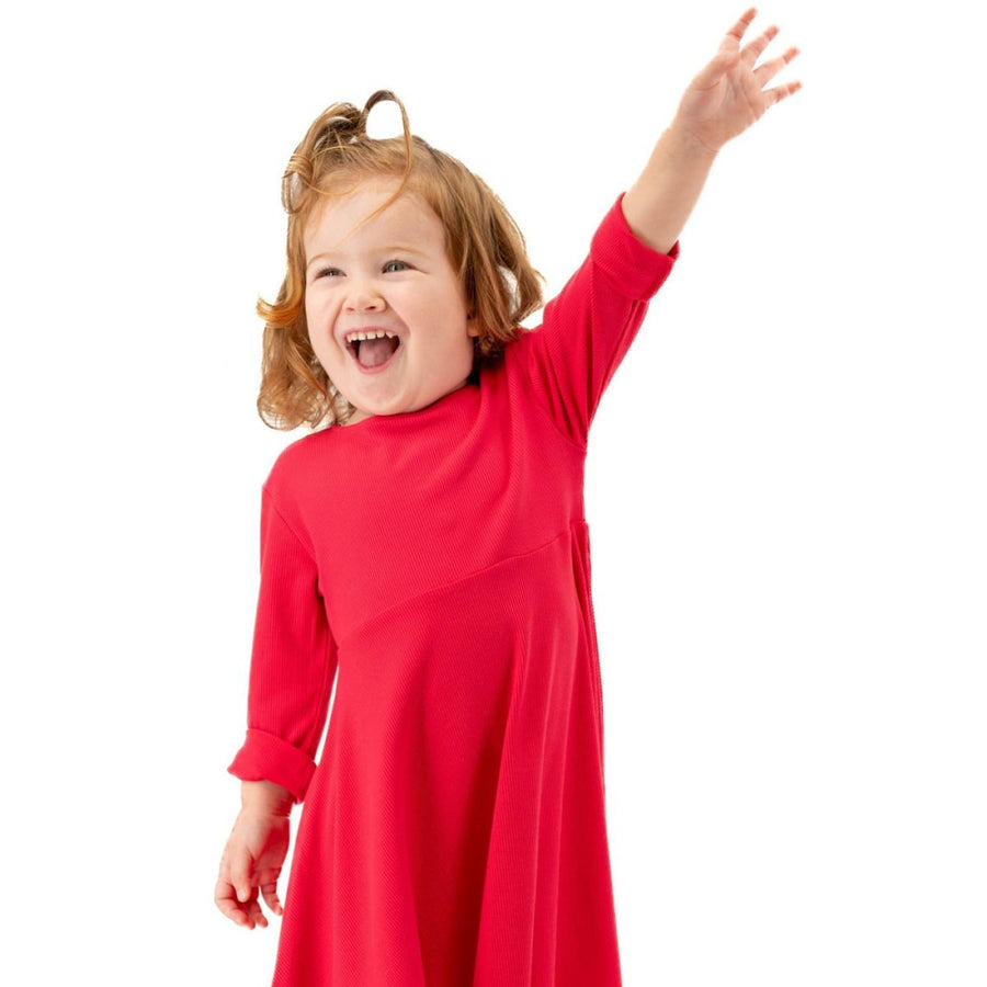 Twirl Dress with Bow - Ruby Red Ribbed - dresses - baby