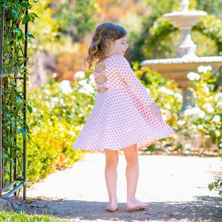 Twirly Bow Dress - Pink Hearts - Dresses