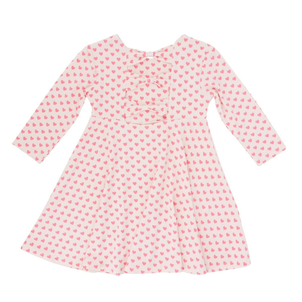 Twirly Bow Dress - Pink Hearts - Dresses