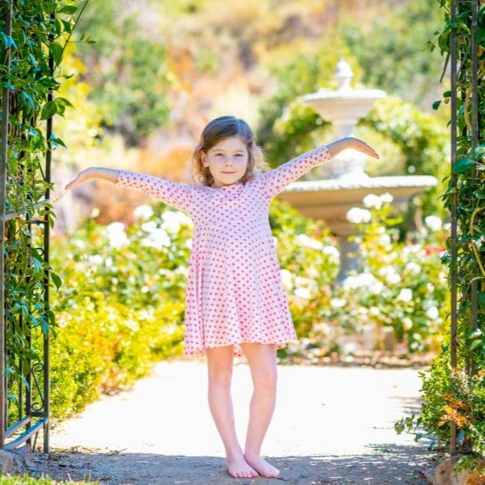 Twirly Bow Dress - Pink Hearts - Dresses