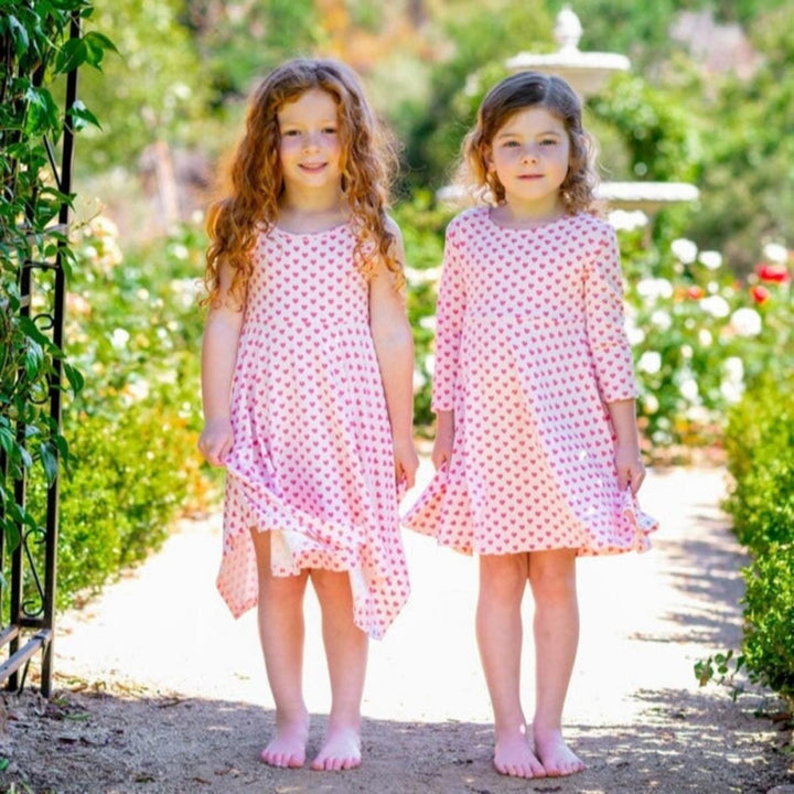 Twirly Bow Dress - Pink Hearts - Dresses