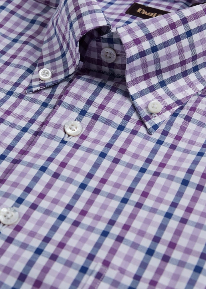 Two Color Check Cotton Sport Shirt - Purple/Navy - XXL (46) - Collared Shirt