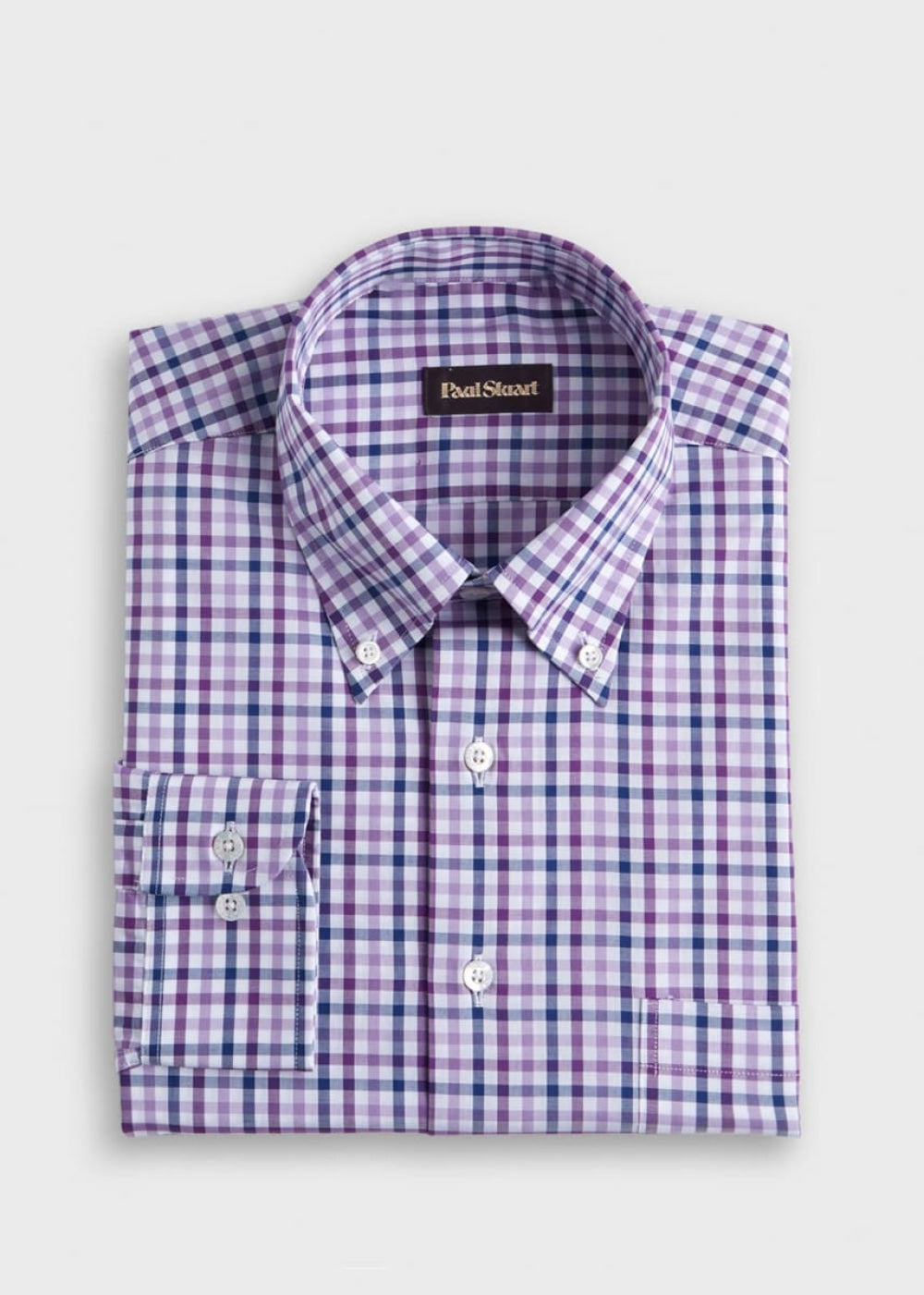 Two Color Check Cotton Sport Shirt - Purple/Navy - XXL (46) - Collared Shirt