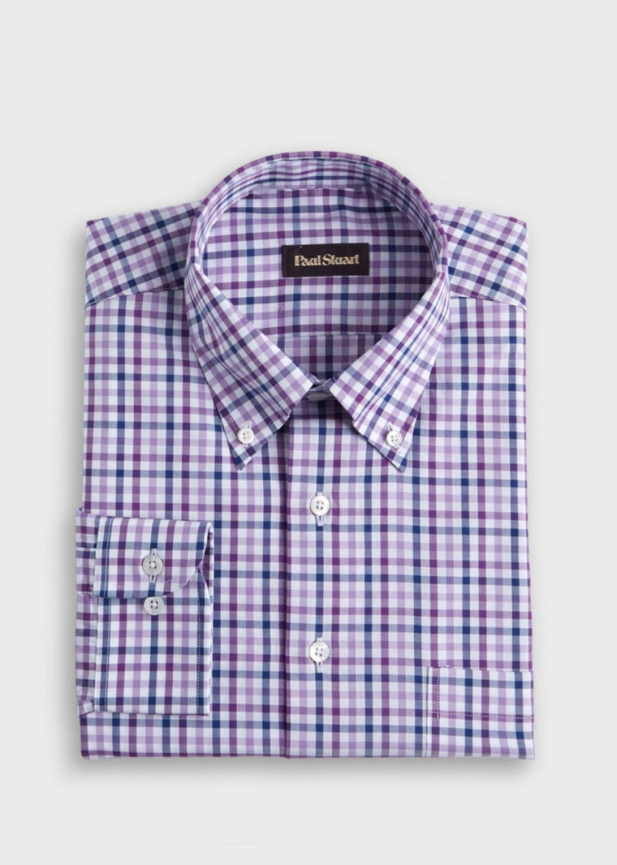 Two Color Check Cotton Sport Shirt - Purple/Navy - XXL (46) - Collared Shirt