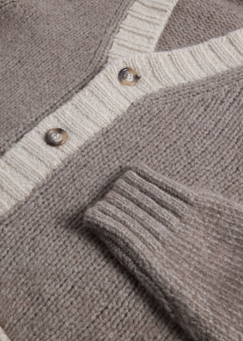 Two Tone Cashmere Cardigan Sweater - Brown - Cardigan