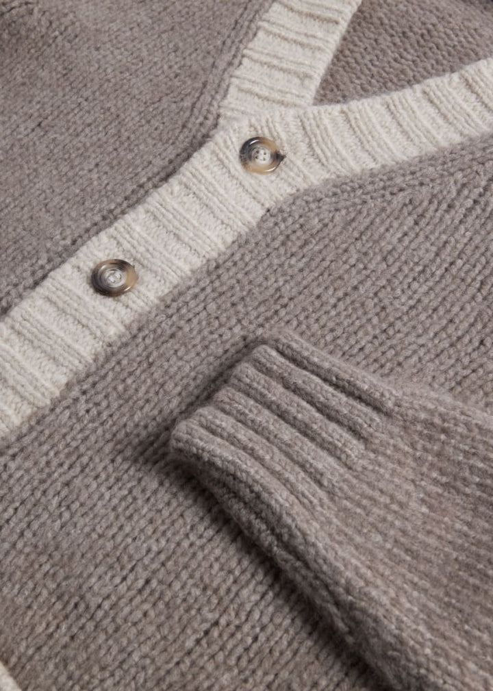 Two Tone Cashmere Cardigan Sweater - Brown - Cardigan