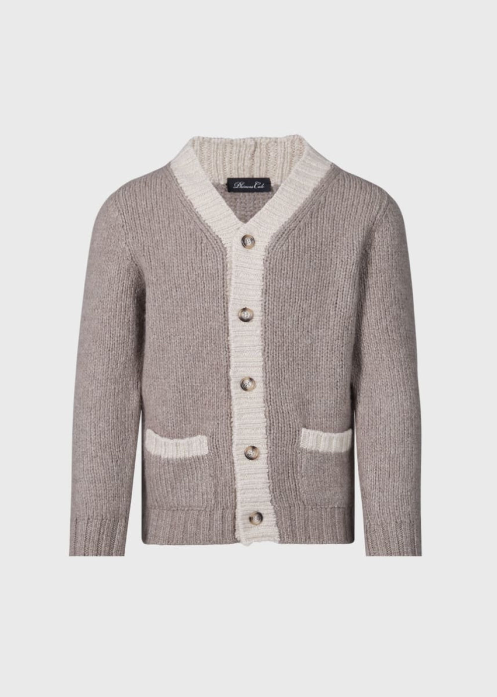 Two Tone Cashmere Cardigan Sweater - Brown - Cardigan