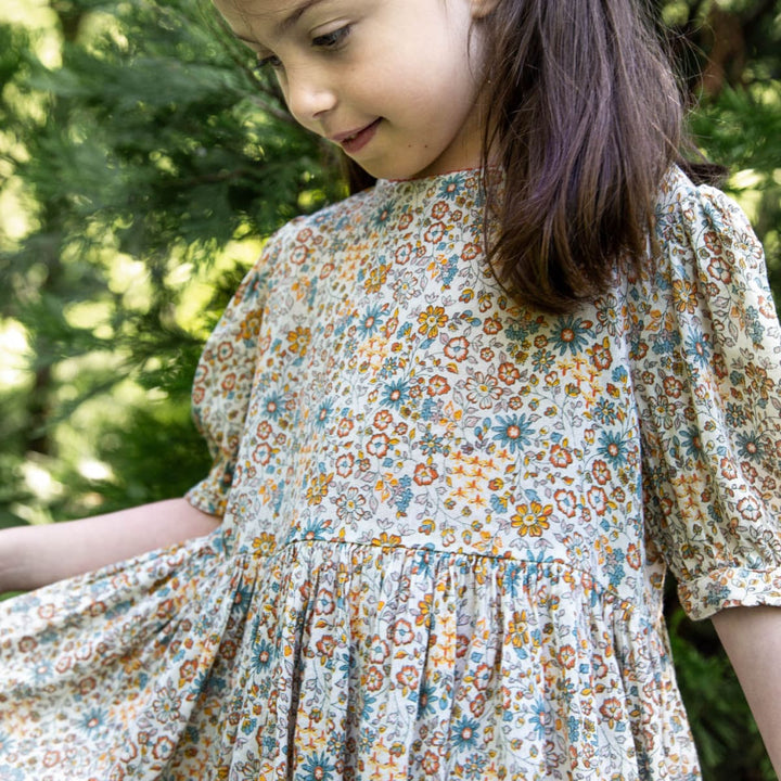 Girls' Short Puff Sleeve Dress - Cottonfield Floral