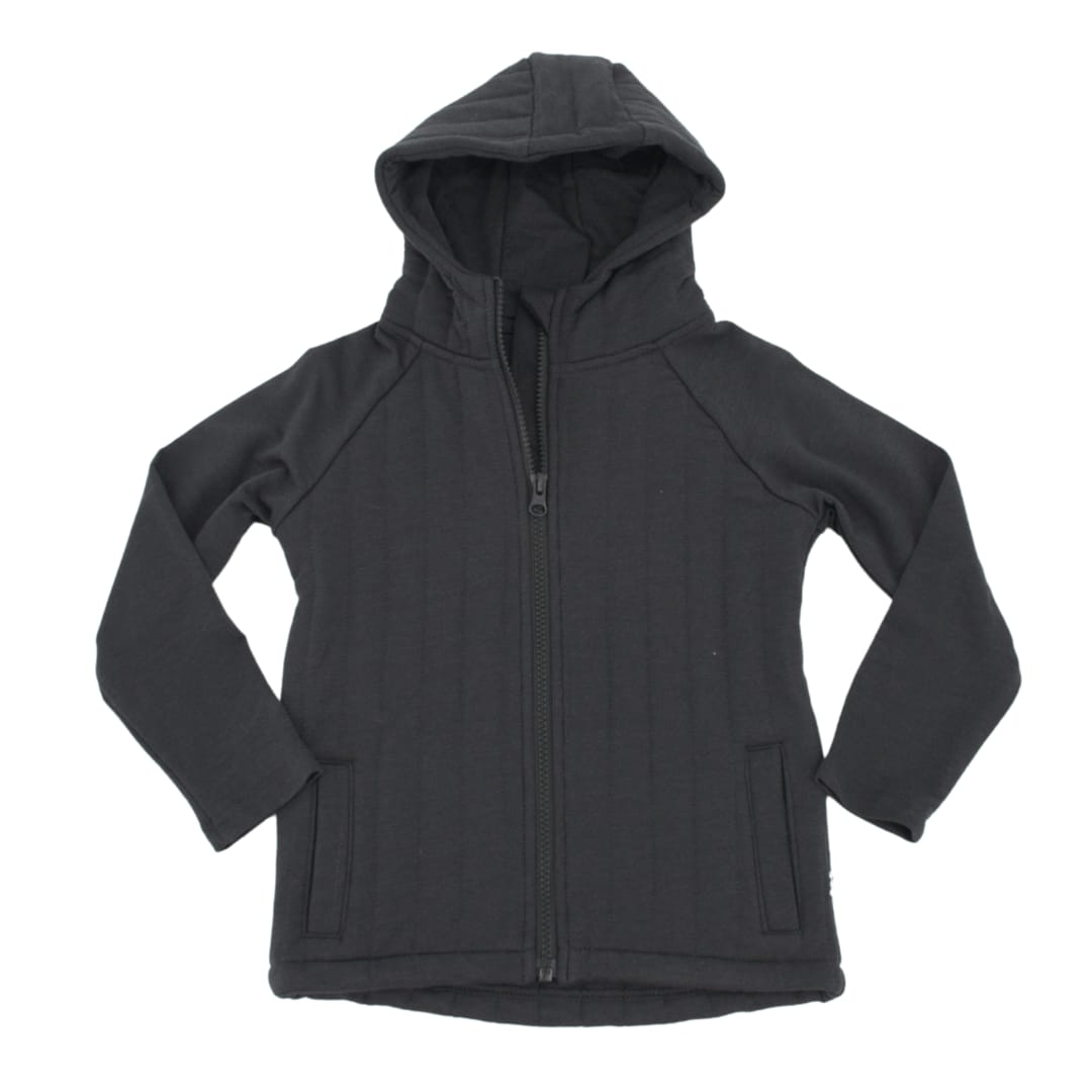 French Terry Hooded Jacket - Charcoal Black