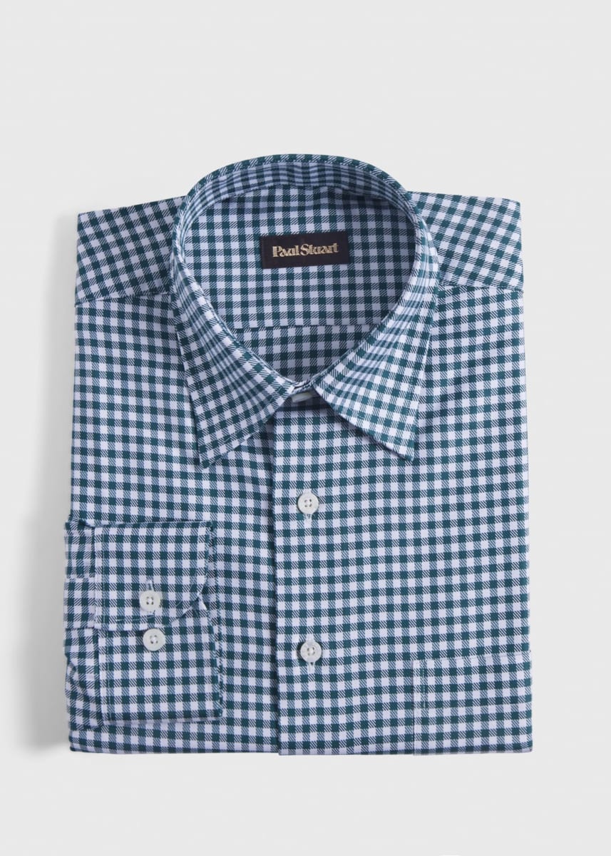 Gingham Check Twill Sport Shirt - Dark Green