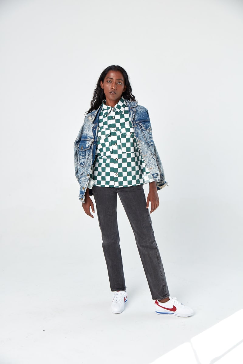 Hand Printed 'The Sophia' Over-Shirt - Green Chessboard Twill