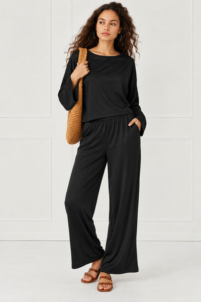 Silky Wide Leg Pants - Black