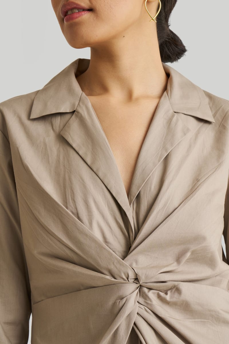 Front Twist Dress - Poplin Ecru