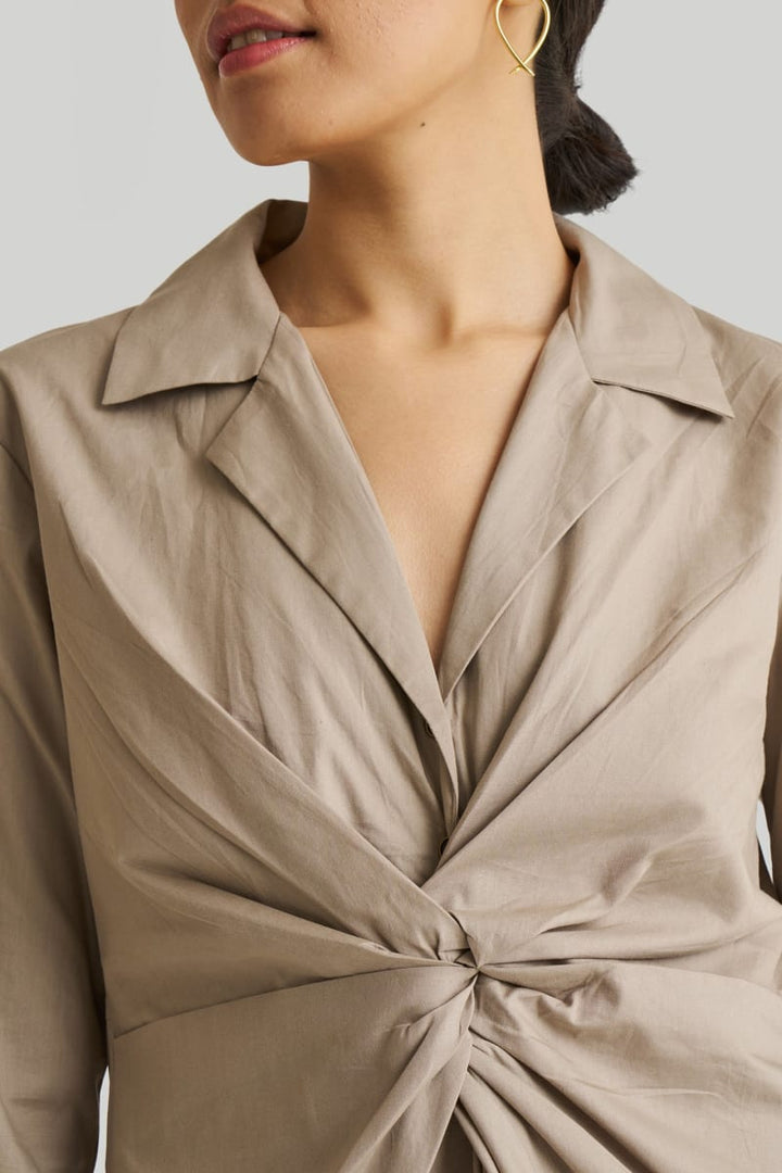 Front Twist Dress - Poplin Ecru