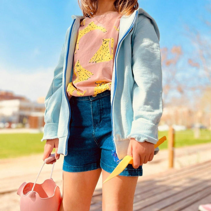 Recycled Cotton Patches Kid Zipper Hoodie - Sterling Blue