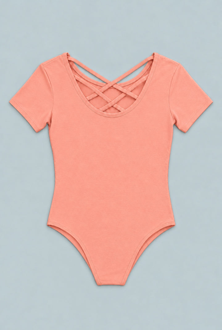 Girl's Short Sleeve Bodysuit - Apricot