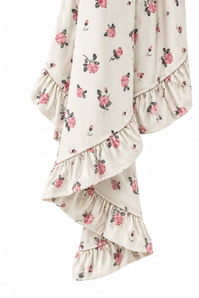 Ruffle Blanket - Roses White