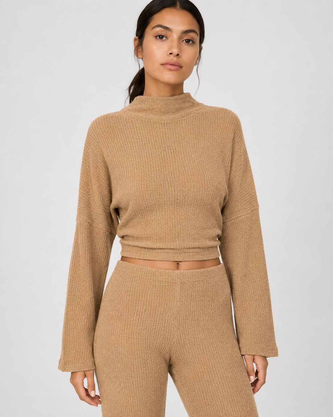 Ribbed Textured Open Back Top - Camel