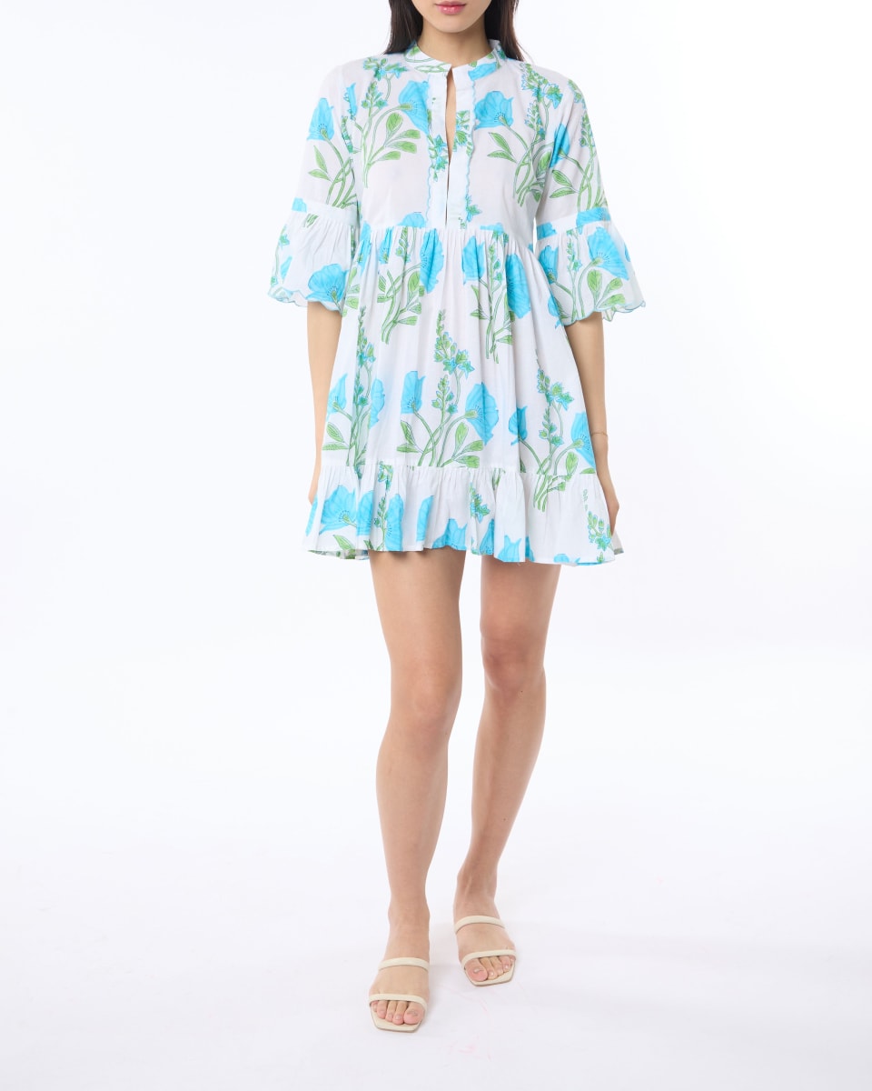 Mykonos Dress - Turquoise/White