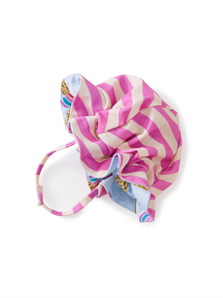 Reversible Ruffle Baby Sun Hat - Rainbow Cones In Blue