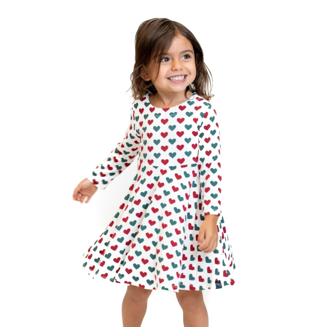 Swirly Girl Dress - Holiday Hearts