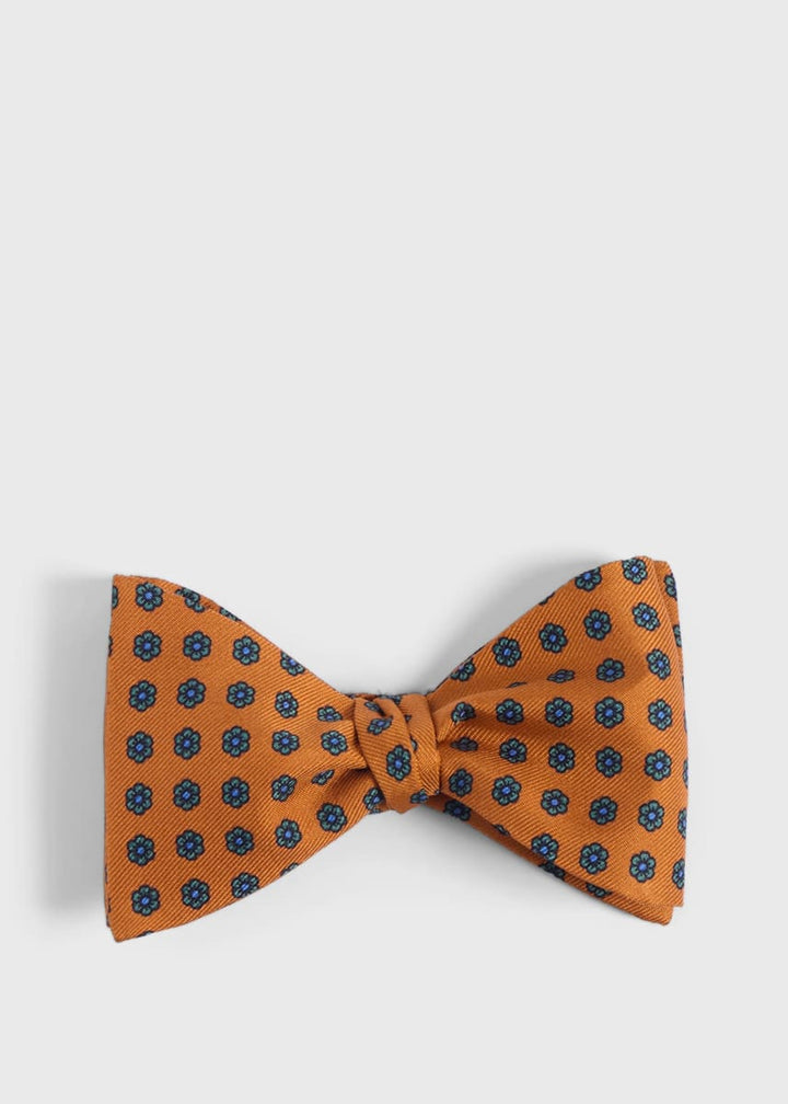 Printed Silk Flower Bow Tie - Orange