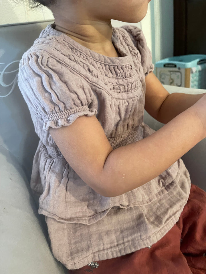 Baby Organic Muslin Layered Top - Raspberry Cream